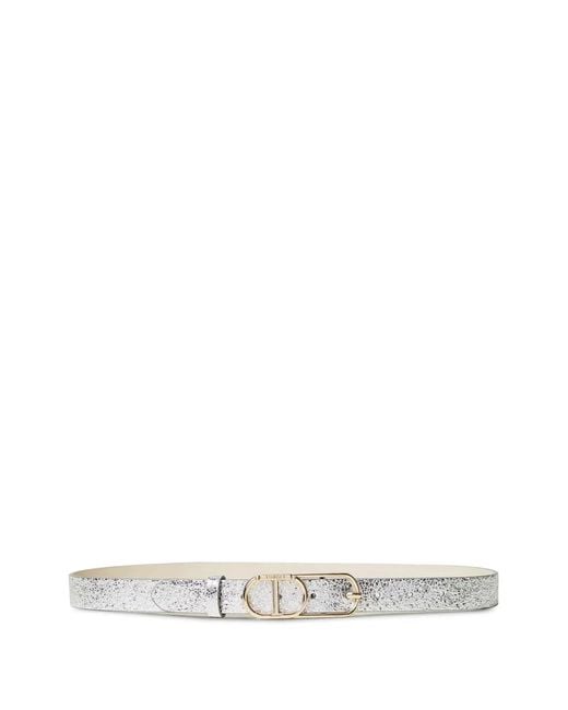 Twinset White Cracked-Effect Leather Belt