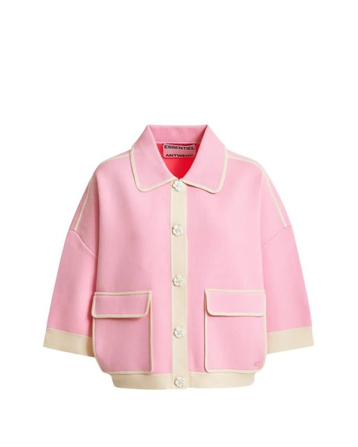 Essentiel Antwerp Pink Jugly Flower-Button Cardigan