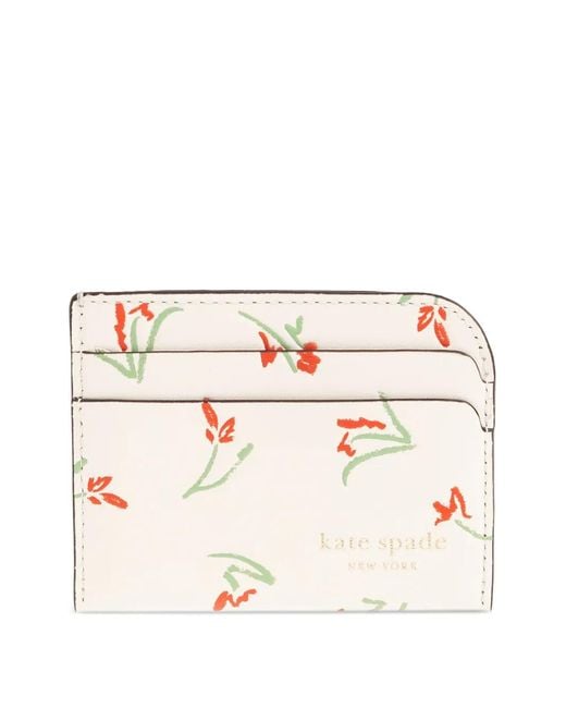 Kate Spade Natural Devin Floral-Print Leather Card Holder