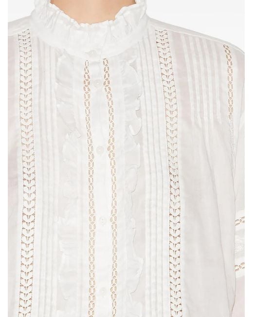 Isabel Marant White Ruffled Lace-Trim Blouse With Puff Sleeves