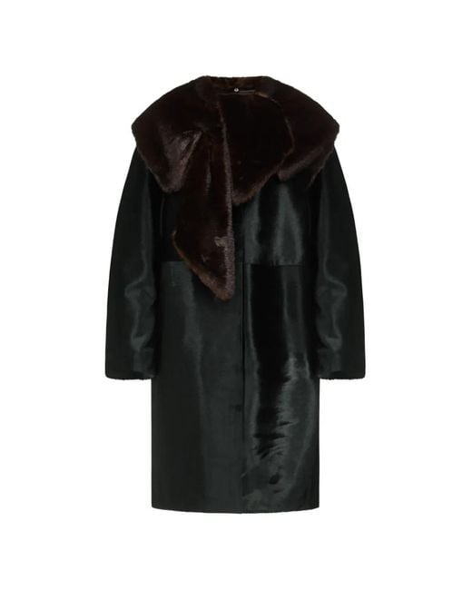 Loulou de Saison Black Lotta Long-Sleeve Fur-Collar Coat