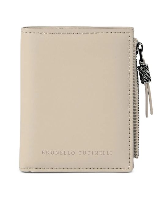 Brunello Cucinelli Natural Logo-Stamp Bi-Fold Wallet
