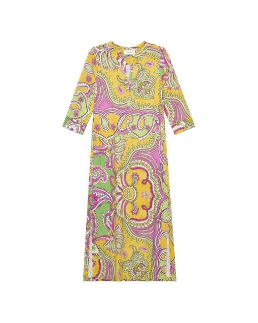 Maliparmi White Robe Mi-Longue Hippie Lotus À Imprimé Cachemire