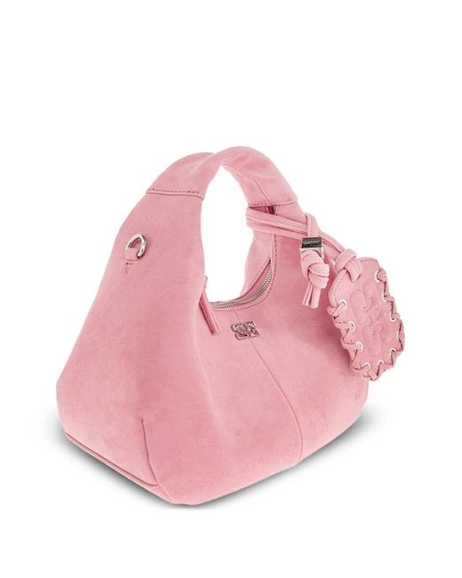 Ganni Pink Logo-Plaque Knot-Detail Tote Bag