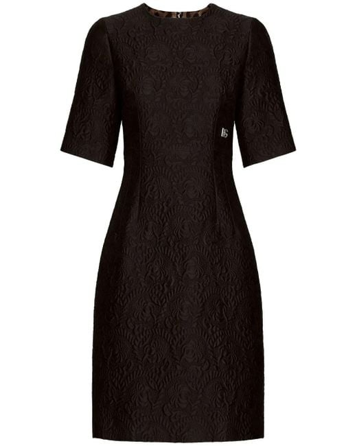 Dolce & Gabbana Black Floral Jacquard Midi Dress