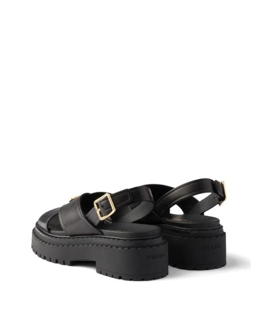 Prada Black Leather Platform Sandals