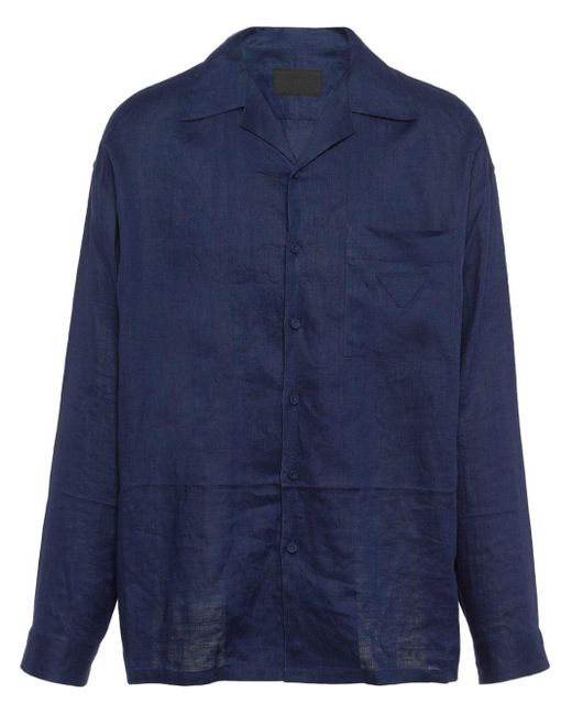 Chemise en lin à col cranté Prada pour homme en coloris Blue
