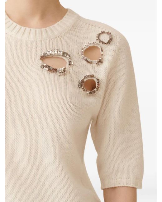 Fabiana Filippi White Jewel-Embroidery Cut-Out Sweater