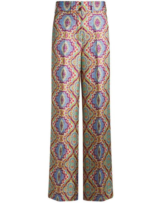 Etro Blue Medallion-print Silk Trousers