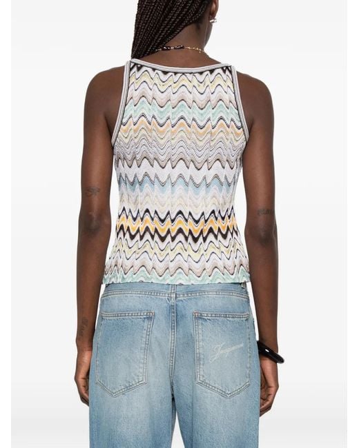 Missoni White Zigzag-Knit Button-Detail Tank Top