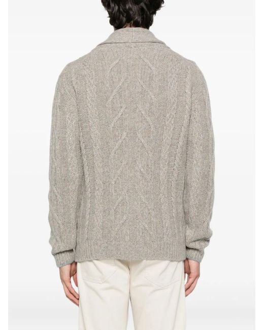 Fedeli Gray Cable-Knit Shawl-Collar Cardigan for men