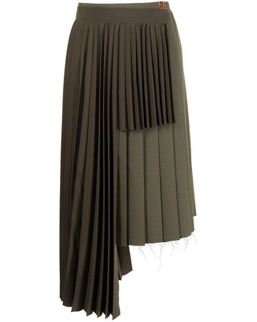 Maison Mihara Yasuhiro Asymmetric Pleated Skirt in Green | Lyst