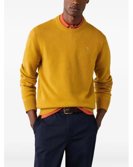 Hackett Yellow Lambswool Crew-Neck Knit for men