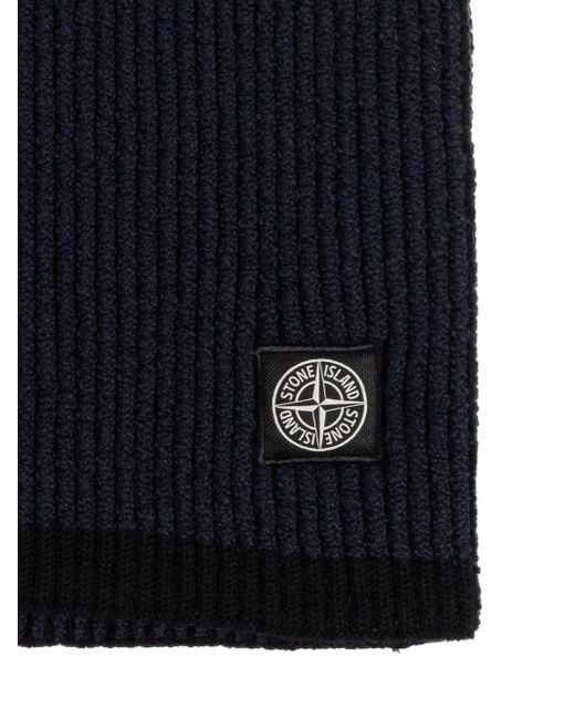 Stone Island Blue Ribbed Compass-Patch Scarf for men