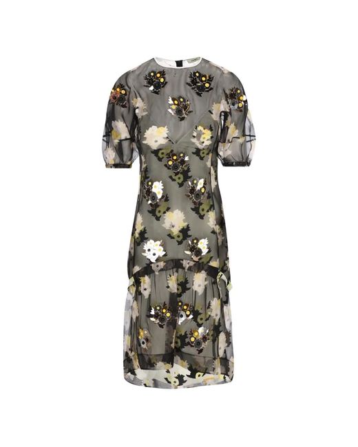 Fendi White Floral-Print Silk Midi Dress