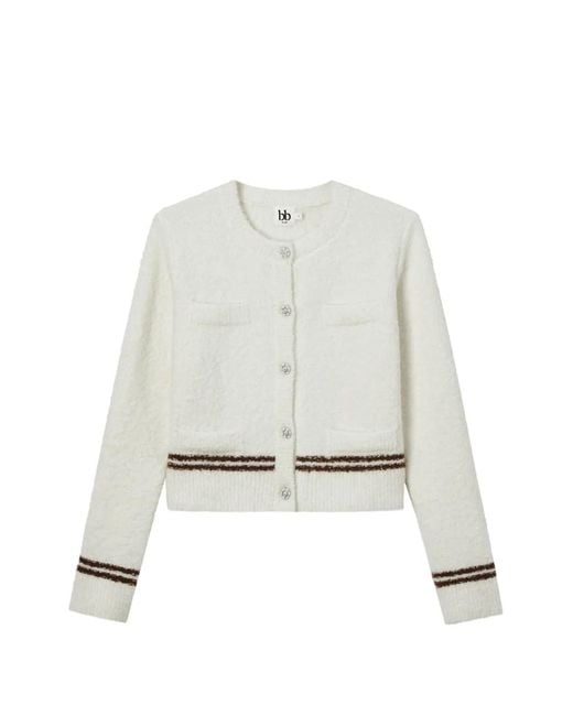 B+ AB White Stripe-Trim Button-Up Cardigan