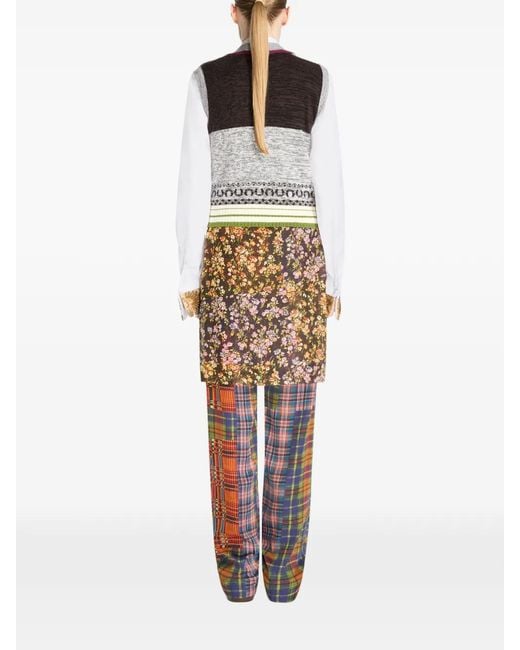 Dries Van Noten White Patchwork Floral-Print Trousers