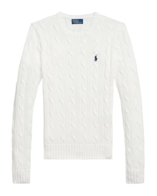 Polo Ralph Lauren White Cable-Knit Crew-Neck Sweater