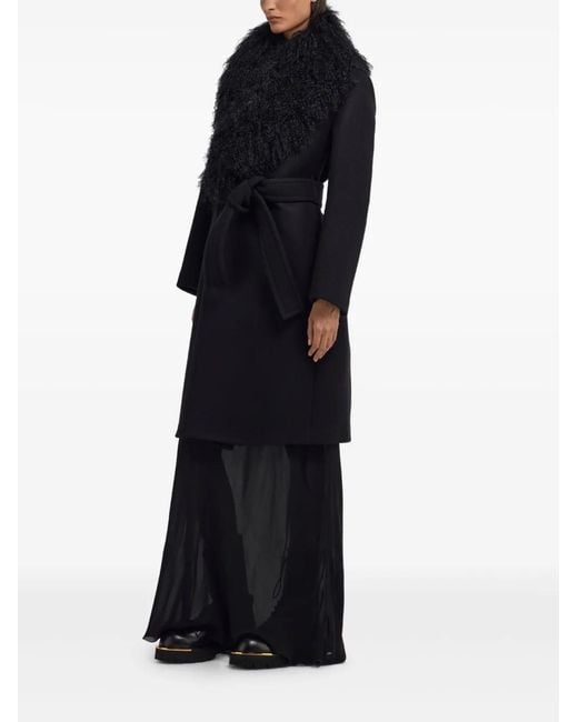 Roberto Cavalli Black Shearling-Collar Coat