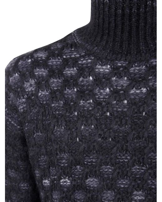 Nuur Blue Patterned-Jacquard Roll-Neck Jumper for men