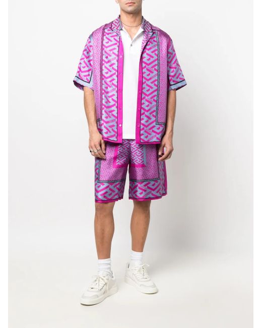 Versace Multicolor La Greca Panelled-Print Bermuda Shorts for men