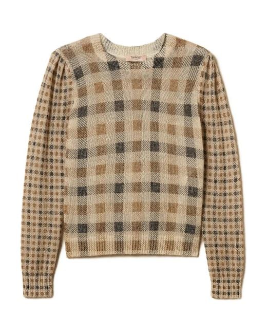 Twinset Natural Puff-Sleeve Check-Print Sweater