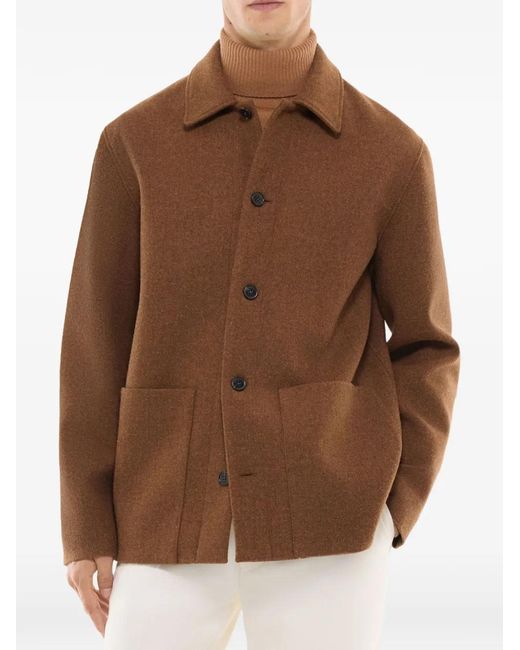 Fursac Brown Classic-Collar Patch-Pocket Coat for men