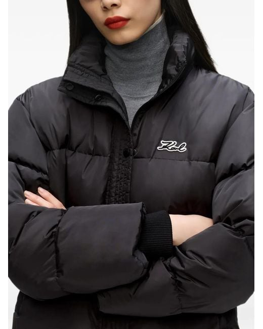 Karl Lagerfeld Black Short Hooded Puffer Jacket