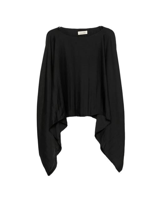 MOUTAKI Black Asymmetric Cape-Style Blouse