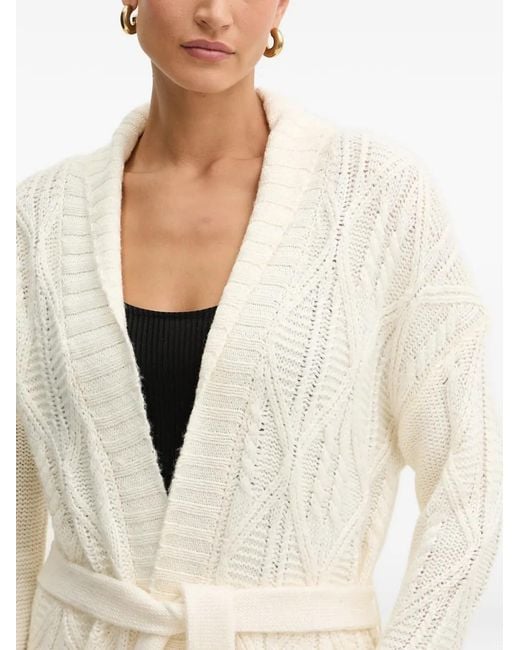 Guess Natural Cable-Knit Belted Cardigan