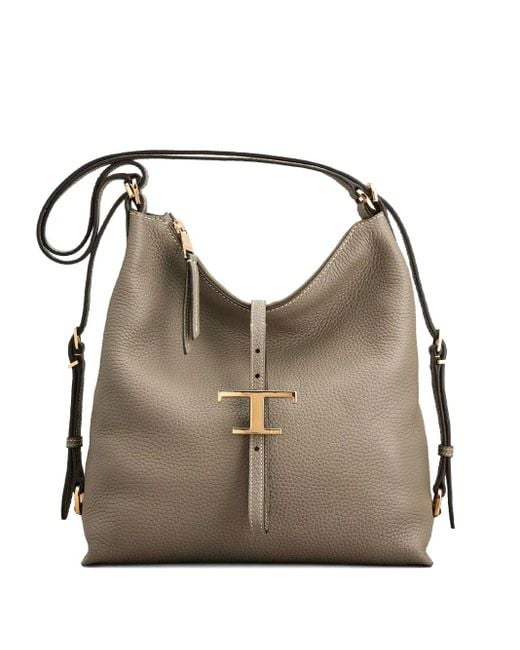Tod's Gray T Buckle Leather Shoulder Bag