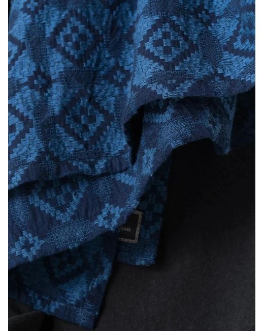 Maharishi Blue Komon Aizome Geometric-Pattern Scarf