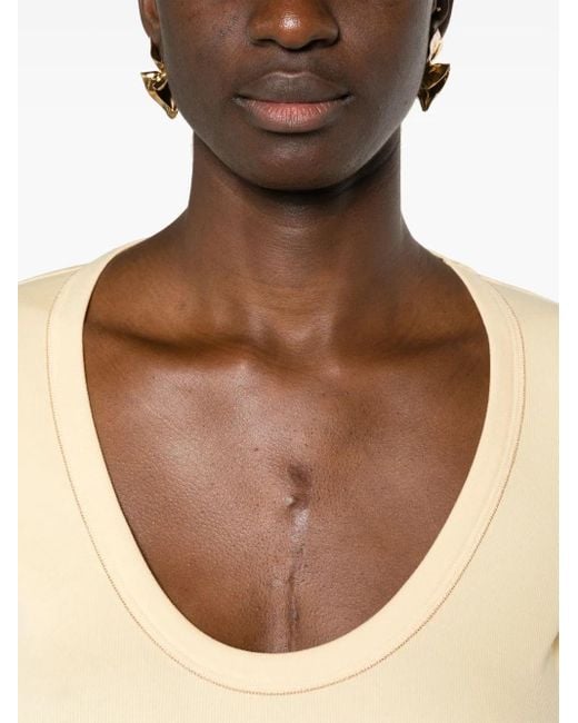 Fabiana Filippi Natural Beaded-Trim Ribbed T-Shirt