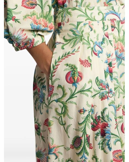 Etro White Jupe Longue Plissée En Coton À Fleurs