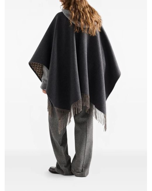 Prada Black Reversible Fringed Poncho