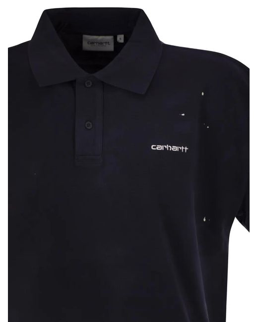 Carhartt Blue Logo-Embroidered Paint-Splatter Polo Shirt
