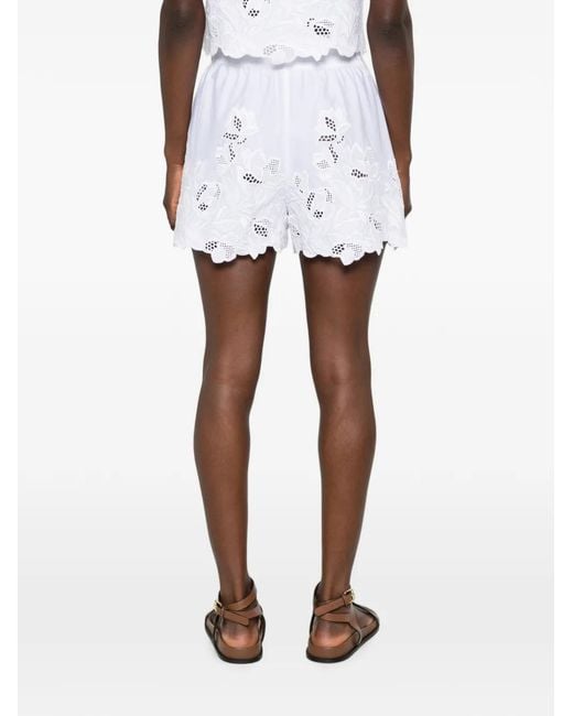 Ermanno Scervino White Broderie-Anglaise Scalloped-Hem Shorts
