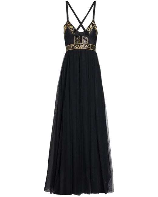 Giambattista Valli Black Tulle Beaded Bow Gown