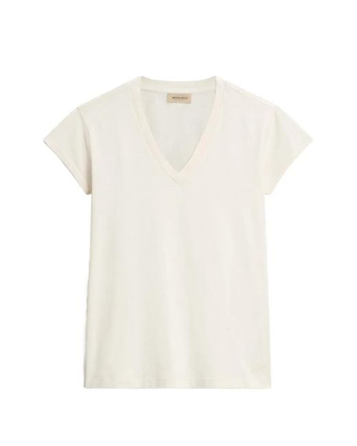 Woolrich White Slub-Fabric V-Neck T-Shirt