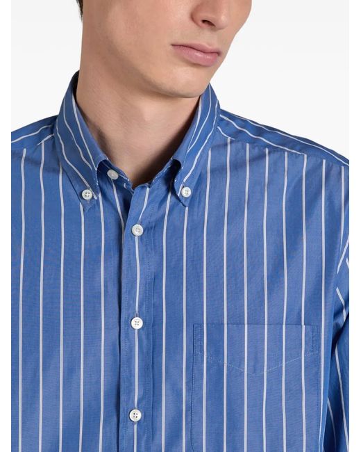 Glanshirt Gestreept Overhemd in het Blue voor heren