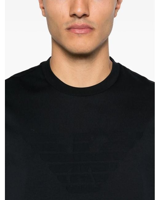 Emporio Armani Black Embroidered-Logo T-Shirt for men