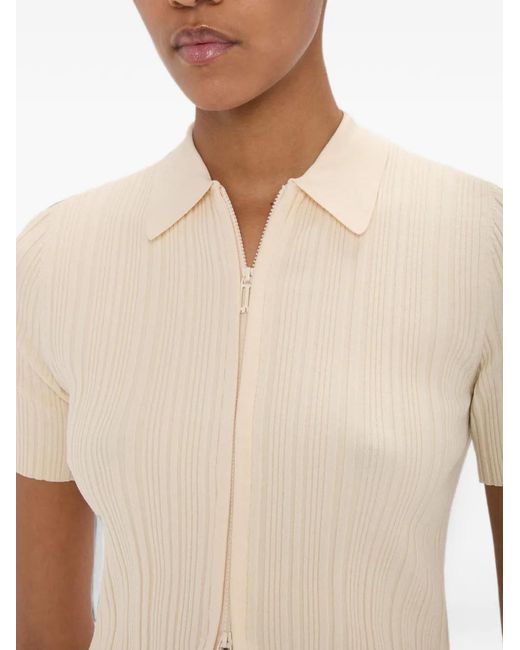 Victoria Beckham White Ribbed-Knit Short-Sleeve Shirt