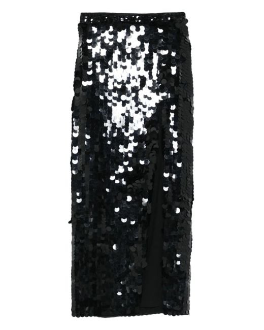 P.A.R.O.S.H. Black Sequin-Embellished Slit Skirt