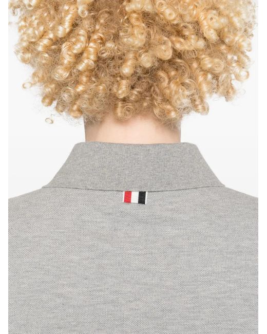 Thom Browne Gray Striped Logo-Patch Polo Shirt