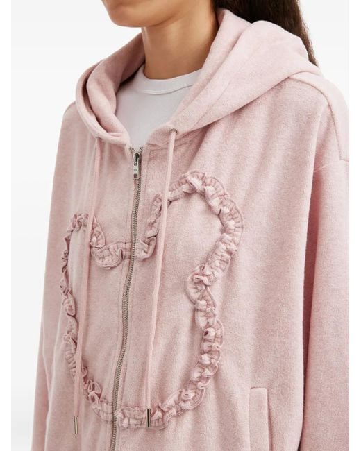 Mini Cream Pink Ruffled-Detail Zip-Fastening Hoodie