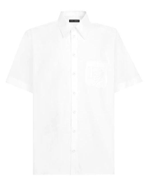 Dolce & Gabbana White Logo Embroidered Cotton Shirt for men