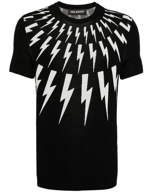 Fairisle Thunderbolt cotton T-shirt Neil Barrett pour homme en coloris Black