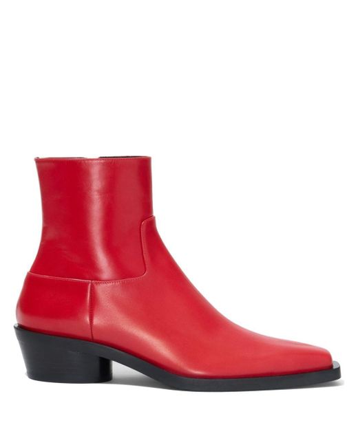 Proenza Schouler Red Bronco 40mm Leather Ankle Boots