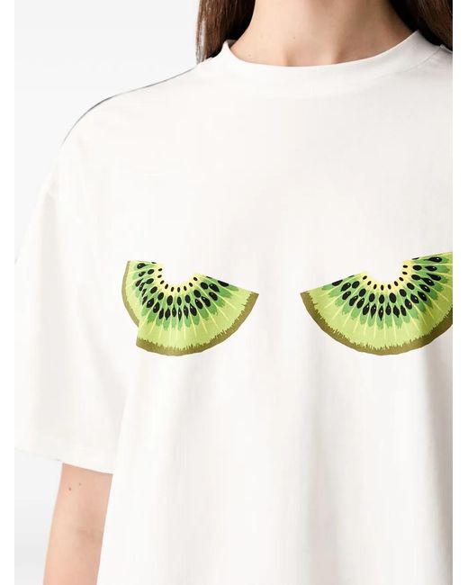 Never Fully Dressed White Kiwi-Print T-Shirt