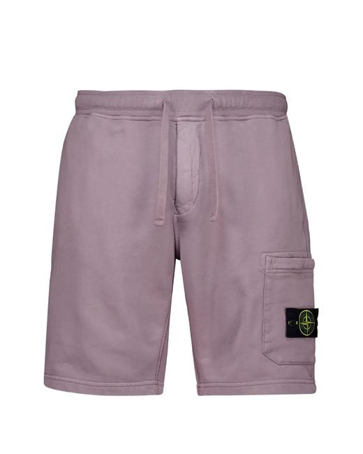 Stone Island Purple Organic Cotton-Fleece Bermuda Shorts for men